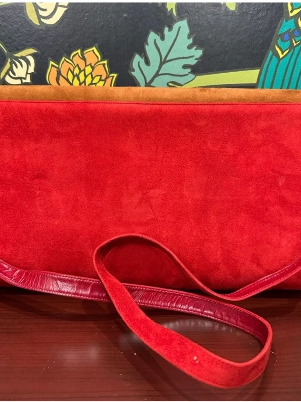 Bally Multicolor Suede Flap Bag / Clutch in Red, Blue, Brown with Gold Accent - Picture 5 of 9